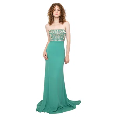 Pre-owned Roberto Cavalli Strapless Rhinestone Bust Dress In Blue