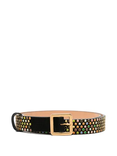 Roberto Cavalli Strass Leather Belt In Black