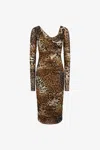 Roberto Cavalli Jaguar Skin-print Ruched Dress In Brown
