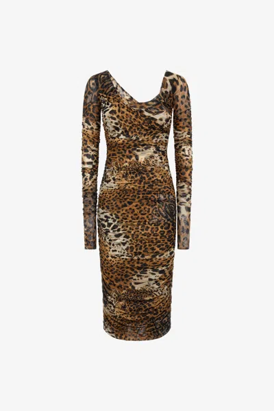 Roberto Cavalli Stretch Jaguar Skin Print Dress In Brown