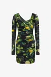 Roberto Cavalli Short Black Stretch Dress With Lemons Print In Black