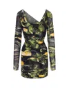 Roberto Cavalli Short Black Stretch Dress With Lemons Print In Nero
