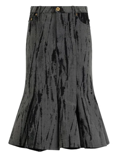 Roberto Cavalli Striated-effect Midi Skirt In Black