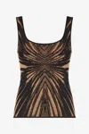 Roberto Cavalli Knit Top With Ray Of Gold Print In Brown