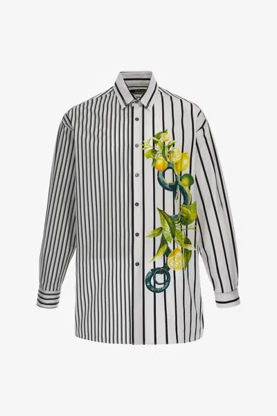 Roberto Cavalli Striped And Lemon Print Shirt In Black/white