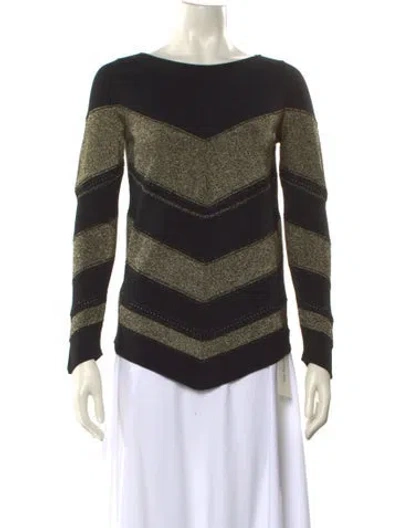 Pre-owned Roberto Cavalli Striped Bateau Neckline Sweater In Black