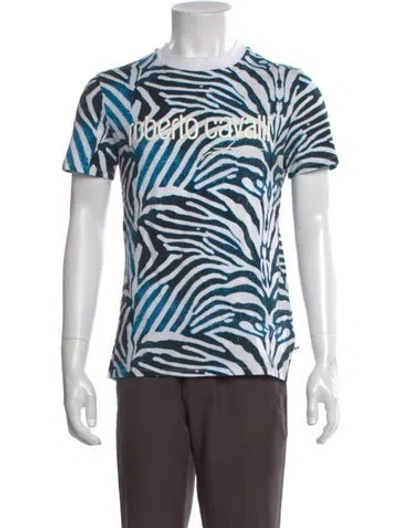 Pre-owned Roberto Cavalli Striped Crew Neck T-shirt In Blue