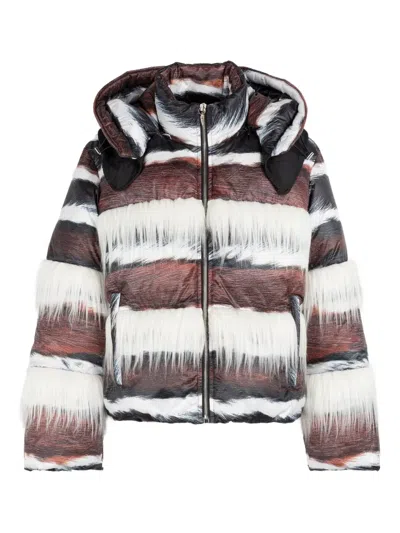 Roberto Cavalli Striped Fur-trimmed Jacket In Brown