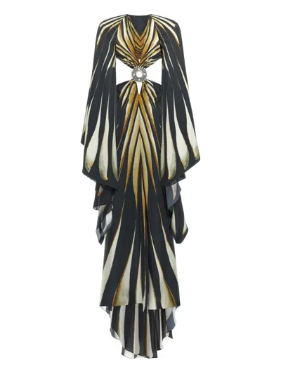 Roberto Cavalli Striped Maxi Dress In Gold