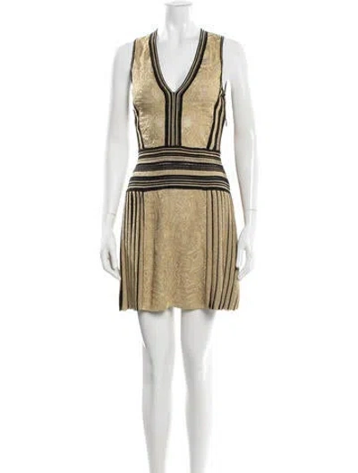 Pre-owned Roberto Cavalli Striped Mini Dress In Gold