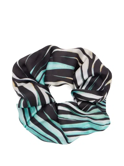 Roberto Cavalli Striped Silk Hair Scrunchie In Blue