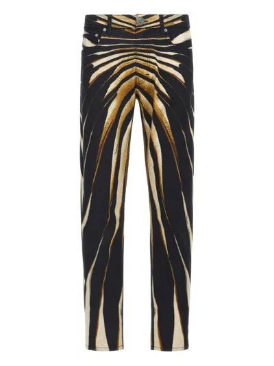 Roberto Cavalli Striped Trousers In Gold