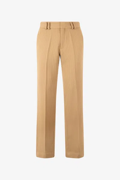 Roberto Cavalli Striped Virgin Wool Pants In Brown