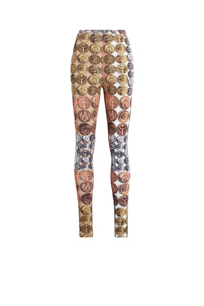 Roberto Cavalli Stripes & Coins Leggings In Multi