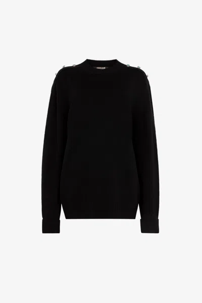 ROBERTO CAVALLI TÜRKISFARBENER PULLOVER MIT STEINBESATZ