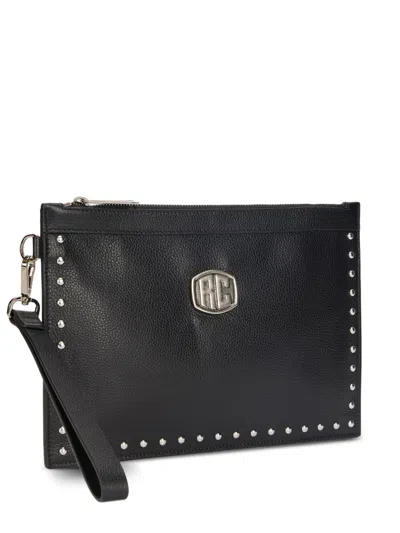 Roberto Cavalli Stud-embellished Logo-plaque Clutch Bag In Black