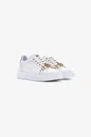 Roberto Cavalli Studded Leather Sneakers In White/gold