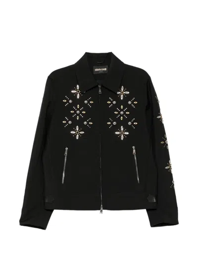 Roberto Cavalli Stud-embellished Zip-up Jacket In Black