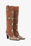 Roberto Cavalli Suede And Snake Boots In Brown