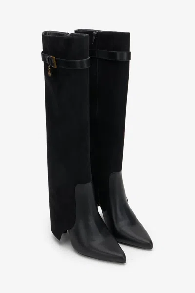 Roberto Cavalli Suede Boots With Buckle In Black