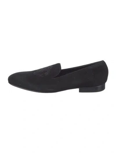 Pre-owned Roberto Cavalli Suede Crystal Embellishments Loafers In Black