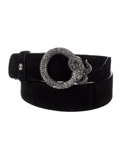 Pre-owned Roberto Cavalli Suede Crystal Embellishments Waist Belt In Black