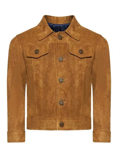 Roberto Cavalli Kids' Suede Jacket In Brown