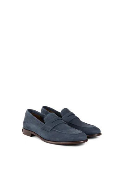 Roberto Cavalli Suede Leather Loafers With Logo In Blue