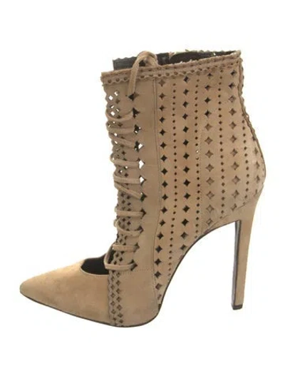Pre-owned Roberto Cavalli Suede Patterned Lace-up Boots In Neutrals