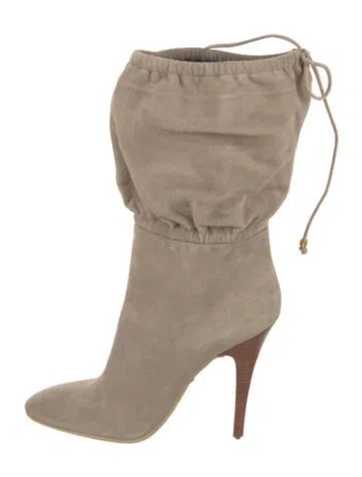 Pre-owned Roberto Cavalli Suede Ruffle Embellishment Slouch Boots In Neutral