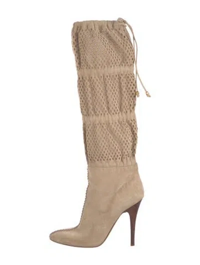 Pre-owned Roberto Cavalli Suede Slouch Boots In Neutral