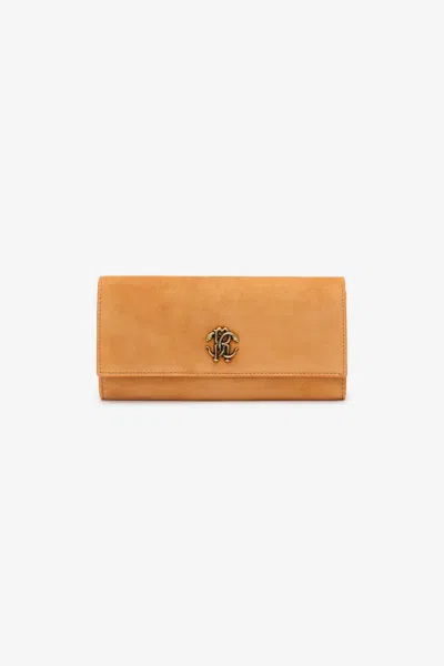 Roberto Cavalli Suede Wallet In Yellow