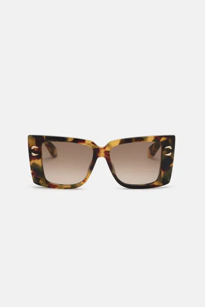 Roberto Cavalli Sunglasses With Wide Rectangular Front And Fangs In Brown