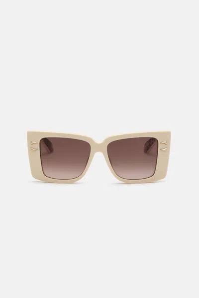 Roberto Cavalli Sunglasses With Wide Rectangular Front And Fangs In Neutral
