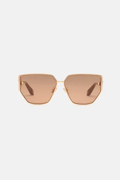 Roberto Cavalli Sunglasses With Wide Shape Front, Metal Fangs Embellishment In Shiny Copper Gold