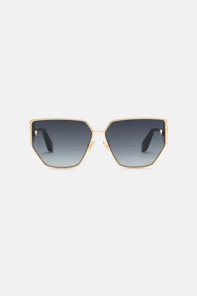Roberto Cavalli Sunglasses With Wide Shape Front, Metal Fangs Embellishment In Shiny Rose Gold