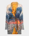 Roberto Cavalli Sunrise-print Pleated Belted Jacket In Blue