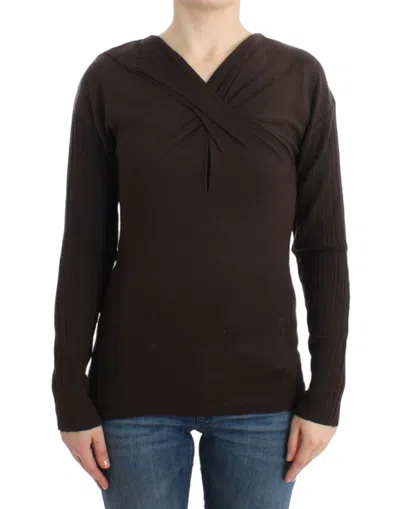 Roberto Cavalli Crossover-neck Ribbed-knit Sweater In Brown
