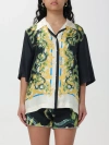 Roberto Cavalli Ivory Bowling Shirt With Snake Print In Black