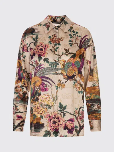 Roberto Cavalli Silk Floral Print Shirt In Multi