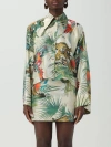 Roberto Cavalli Tropical Jungle Print Collared Shirt In White