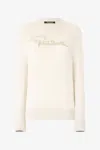 Roberto Cavalli Sweater With Embroidered Logo In Bianco 110602