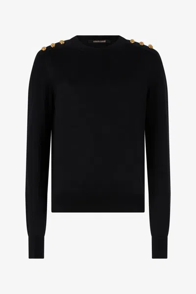 Roberto Cavalli Sweater With Gold Buttons In Animal Print