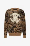 Roberto Cavalli Sweater With Monogram Rc And Jaguar Skin Print In Brown