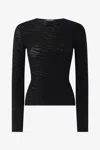 Roberto Cavalli Knit Top With Perforated Tiger Skin Pattern In Black