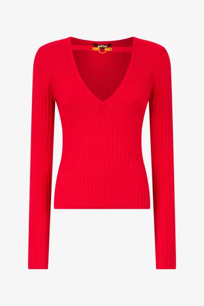 Roberto Cavalli Sweater With Snake Head Charms In Red
