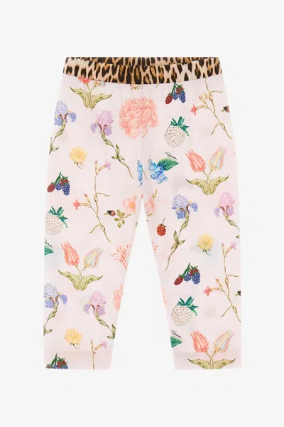 Roberto Cavalli Kids' Jogginghose Mit Print Mit Blumen, Früchten Und Jaguar Skin In Pink