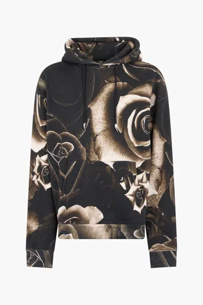 Roberto Cavalli Rose-print Hooded Sweatshirt In Black
