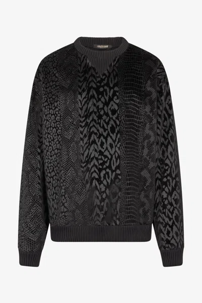 Roberto Cavalli Sweatshirt With Animal Print In Black
