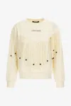 Roberto Cavalli Sweatshirt With Fringe In Ivory